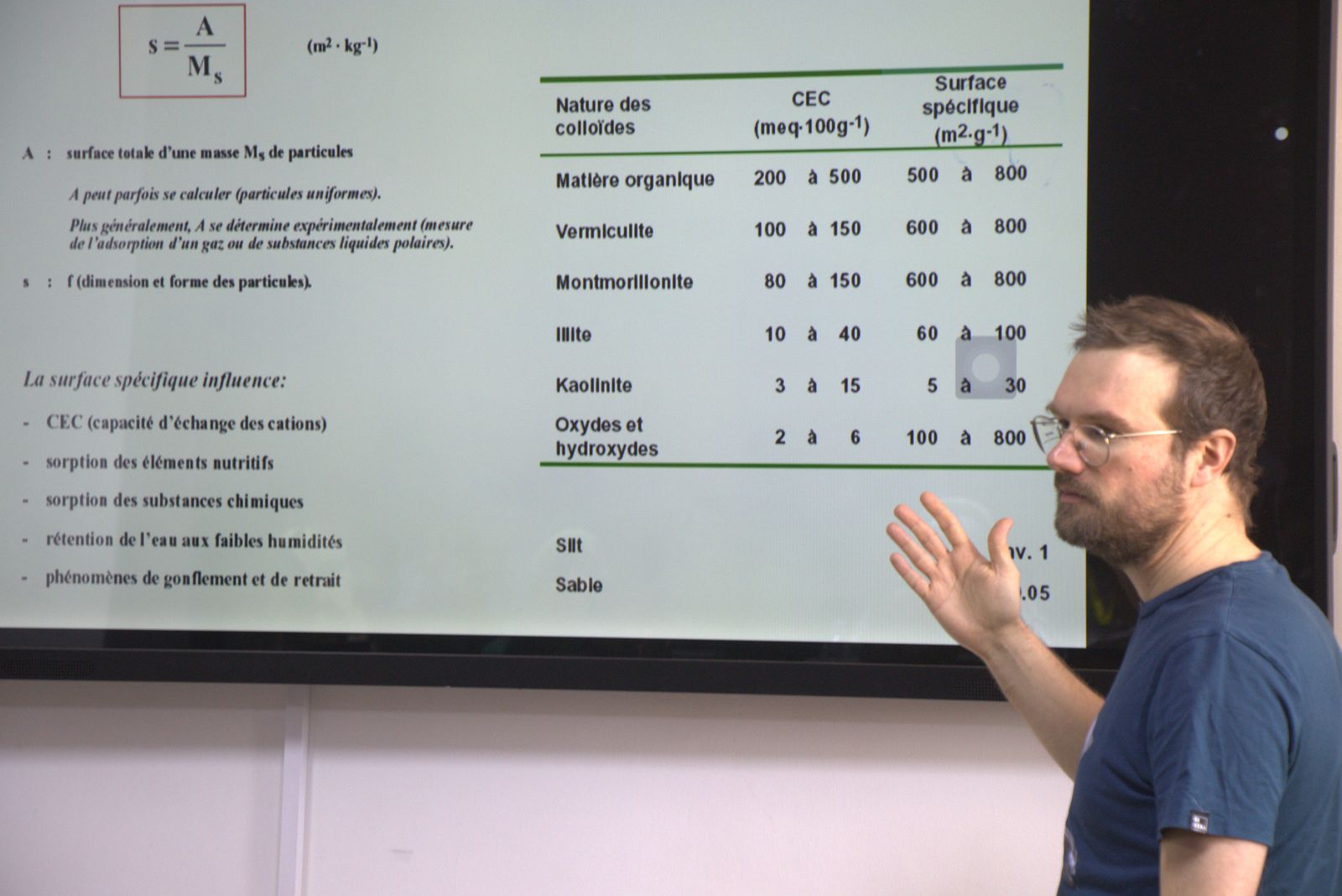 Un intervenant commente une diapositive pendant un cours.