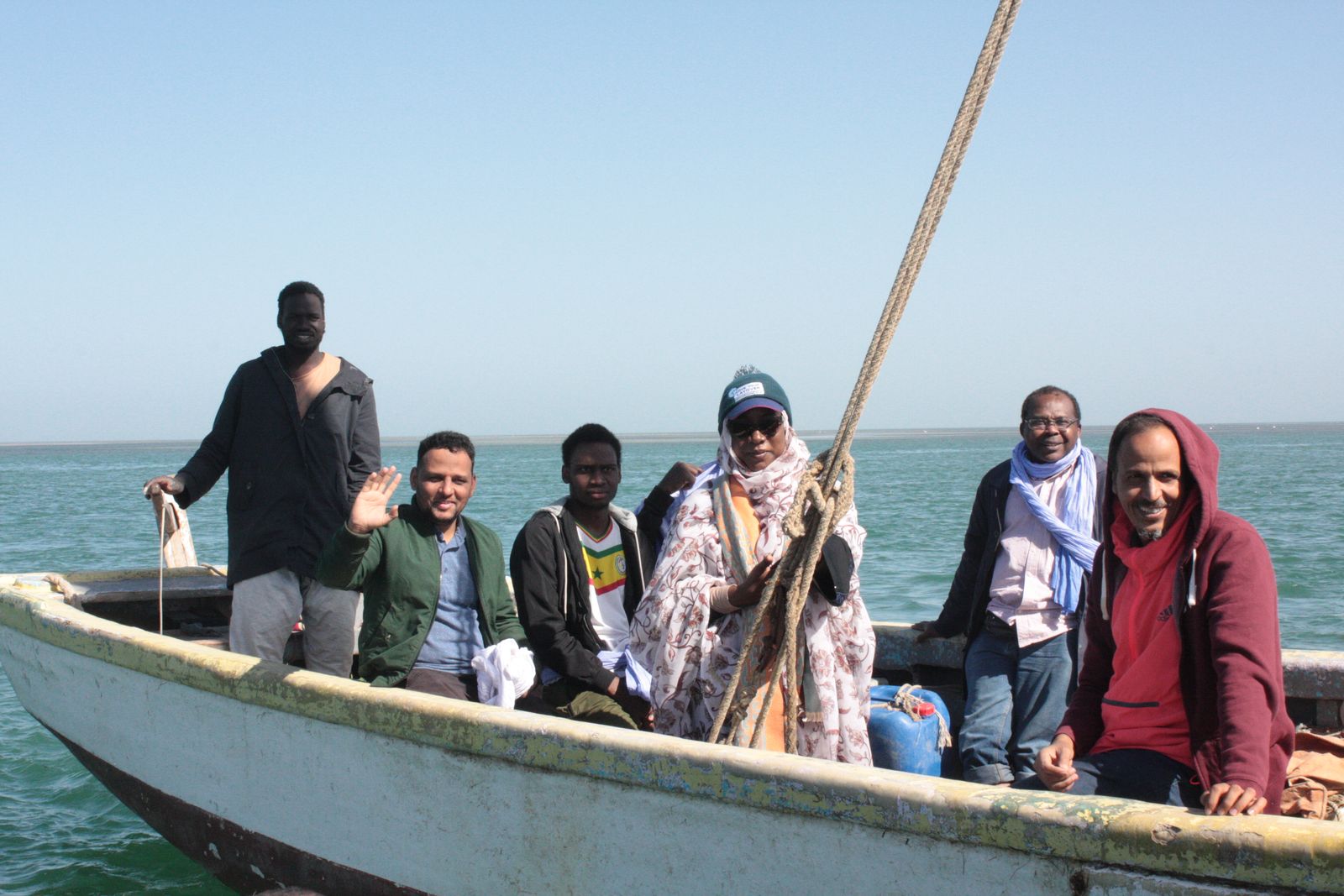 Participants à bord d'une embarcation au Banc d'Arguin.